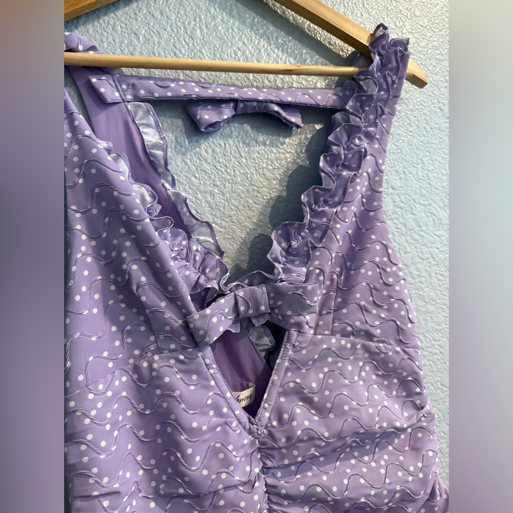 For Love And Lemons Chelsea  Purple Polka dot Ruched Mini Dress Sz 2 - Picture 14 of 14